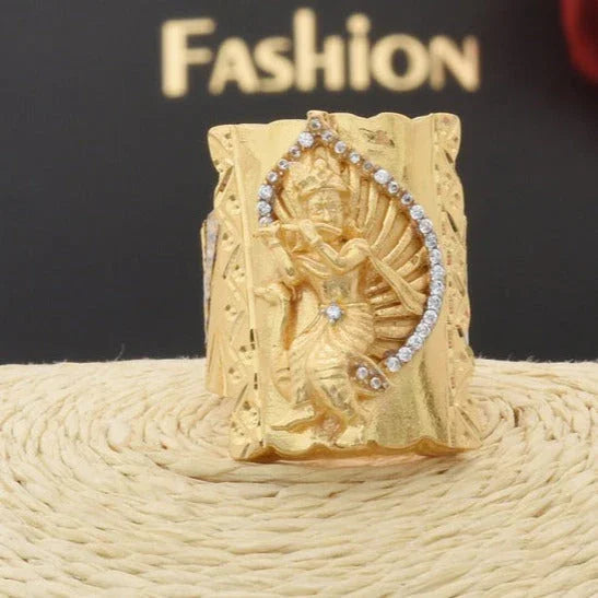 1 Gram Gold Plated Krishna with Diamond Glamorous Design Ring for Men - Style B426