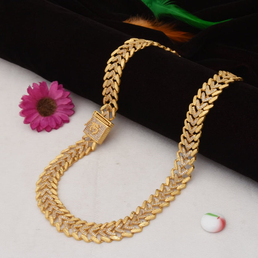 1 Gram Gold Plated V Shape Designer Design Best Quality Chain for Men - Style C601