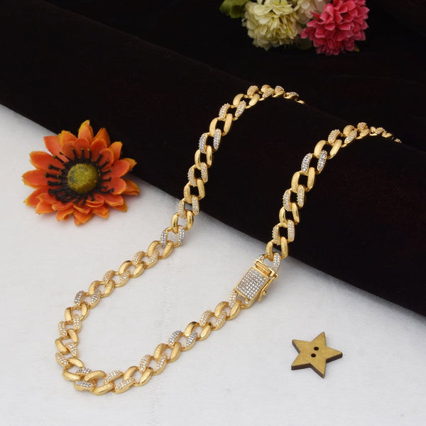 1 Gram Gold Plated with Diamond Attention-Getting Design Chain for Men - Style C615