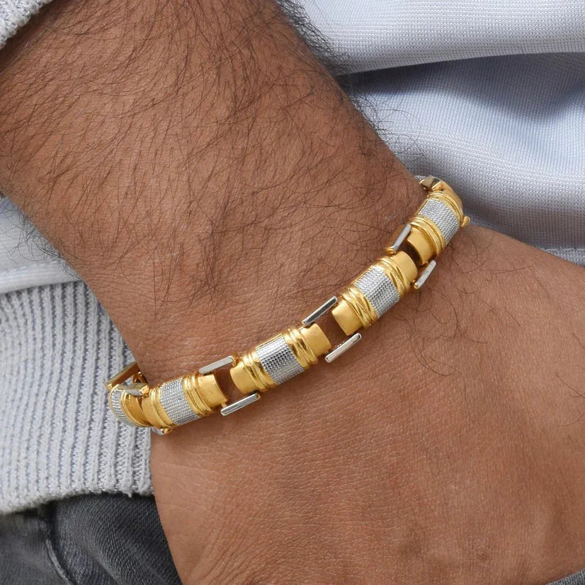 Attention-Getting Design Golden & Silver Color Bracelet for Men - Style A369 - Timecraze