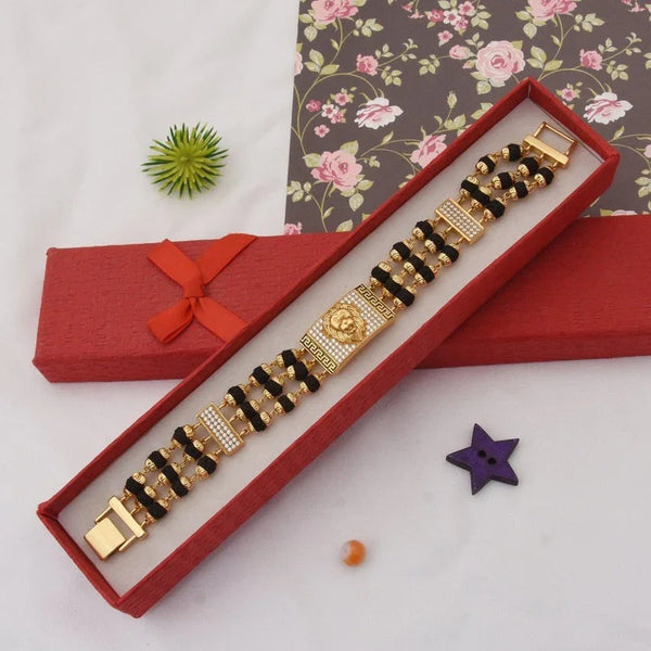 Lion Best Quality Durable Design Gold Plated Rudraksha Bracelet for Men - Style C736 - Timecraze