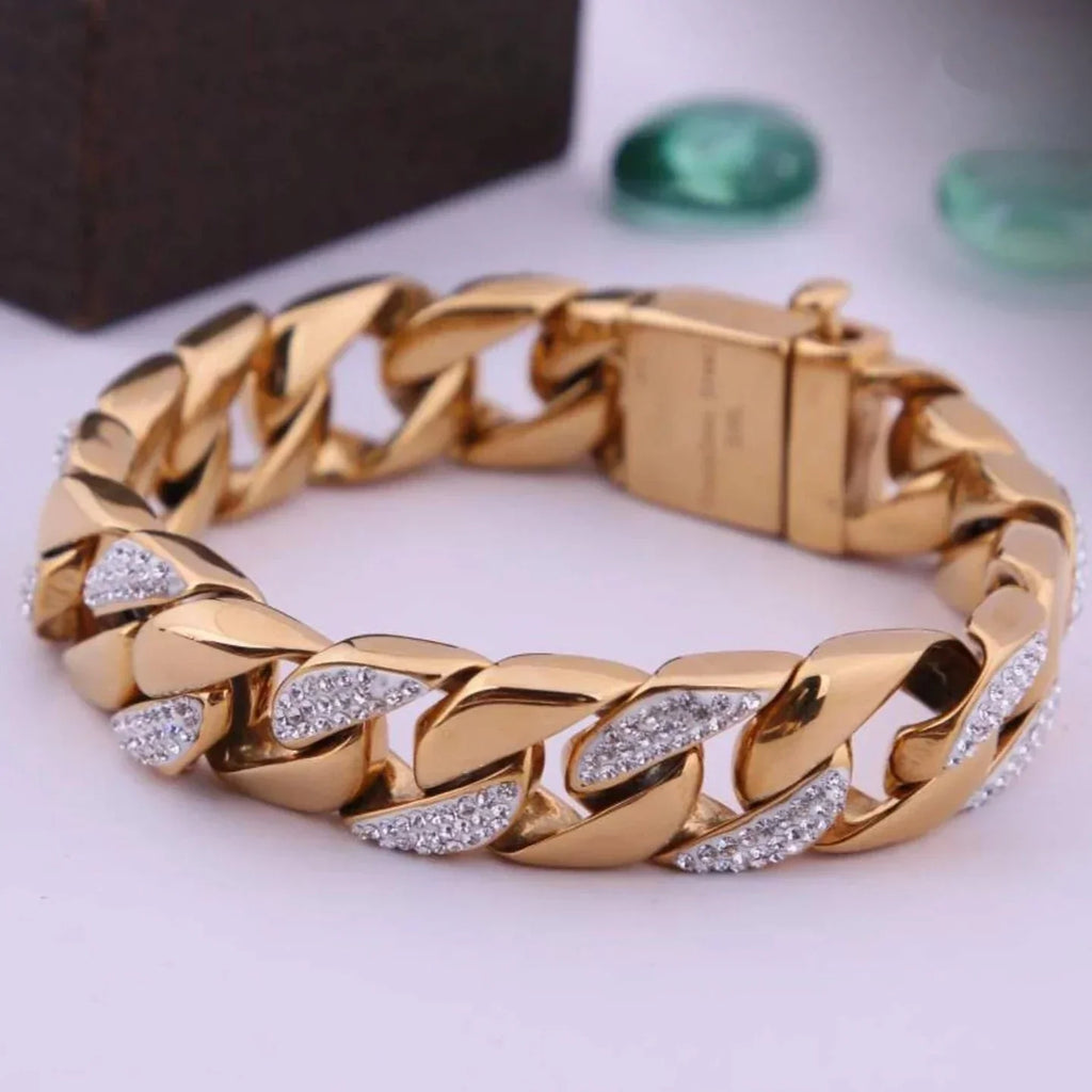 Big Golden Superior Quality Bracelet With Diamonds - Style A474