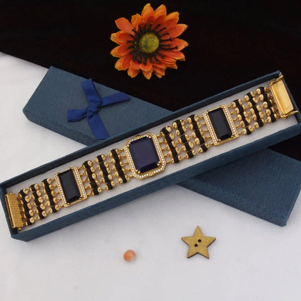 Black & Blue Stone Rudraksh with Diamond Latest Design Gold Plated Bracelet for Men - Style C730/29 - Timecraze