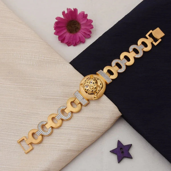 1 Gram Gold Plated Jaguar with Diamond Popular Design Bracelet for Men - Style C752 - Timecraze