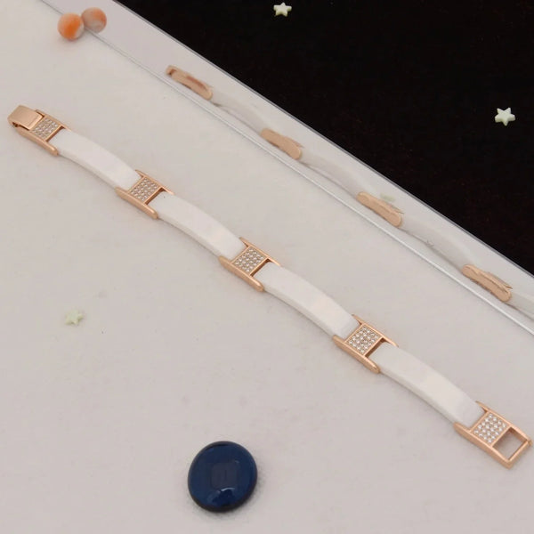 White & Rose Gold with Diamond FinelyCeramic Bracelet - Style C446