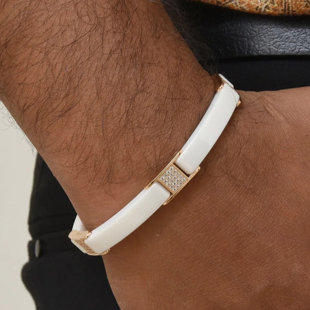 White & Rose Gold with Diamond FinelyCeramic Bracelet - Style C446