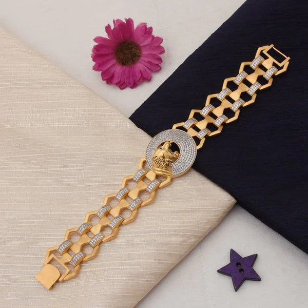 1 Gram Gold Plated Lion with Diamond Latest Design Bracelet for Men - Style C756 - Timecraze