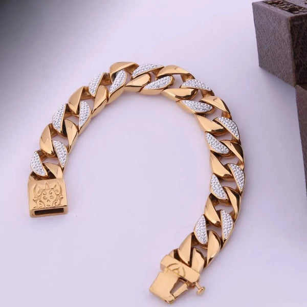 Big Golden Superior Quality Bracelet With Diamonds - Style A474