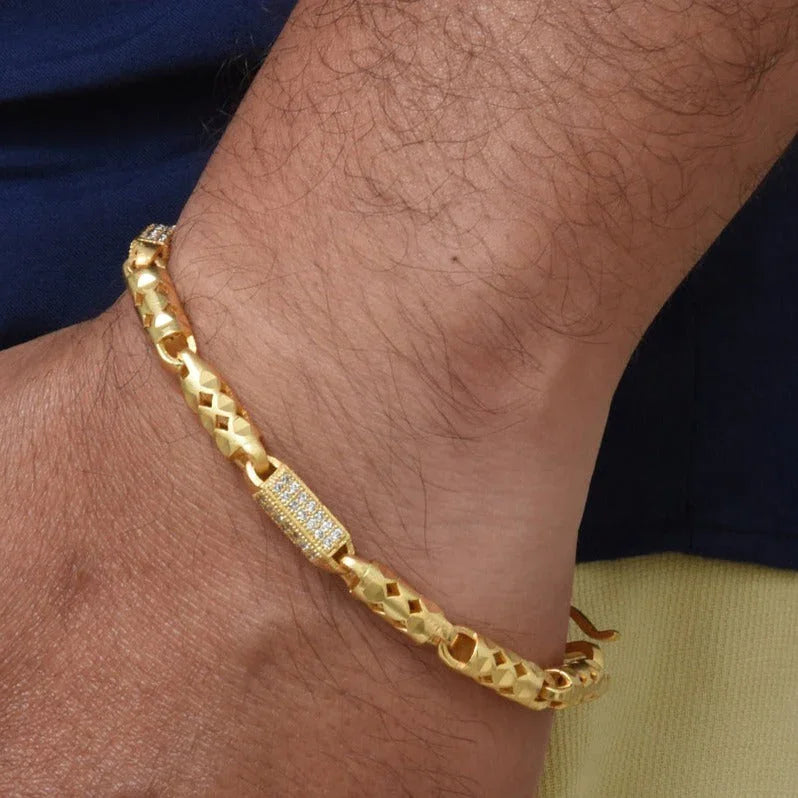 Etched Design with Diamond Best Quality Gold Plated Bracelet for Men - Style C643 - Timecraze