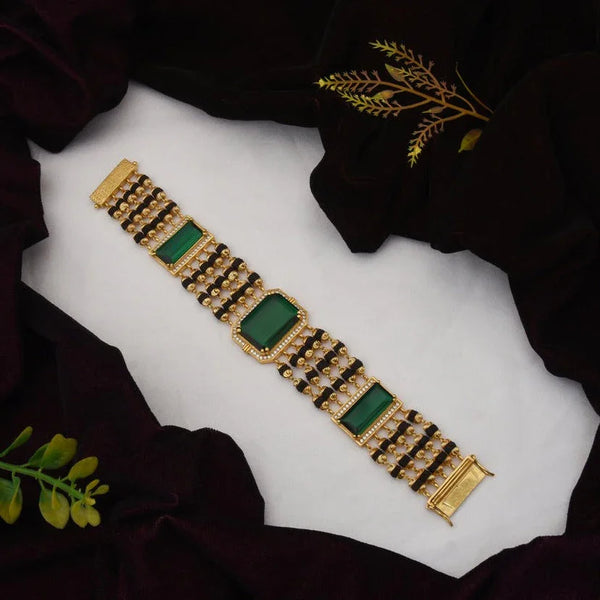 Green Stone Rudraksh with Diamond Best Quality Gold Plated Bracelet for Men - Style C727 - Timecraze