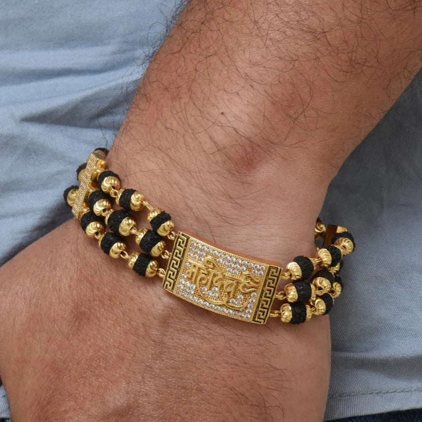 Mahadev Design High-Quality Gold Plated Rudraksha Bracelet for Men - Style C735 - Timecraze