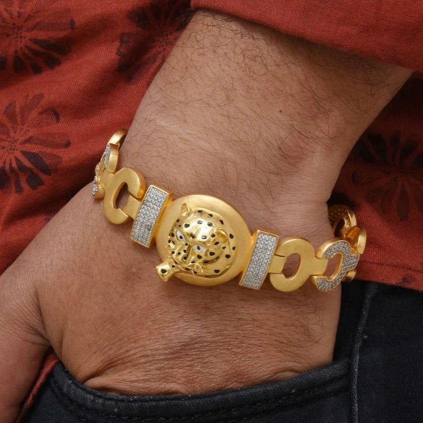 1 Gram Gold Plated Jaguar with Diamond Popular Design Bracelet for Men - Style C752 - Timecraze