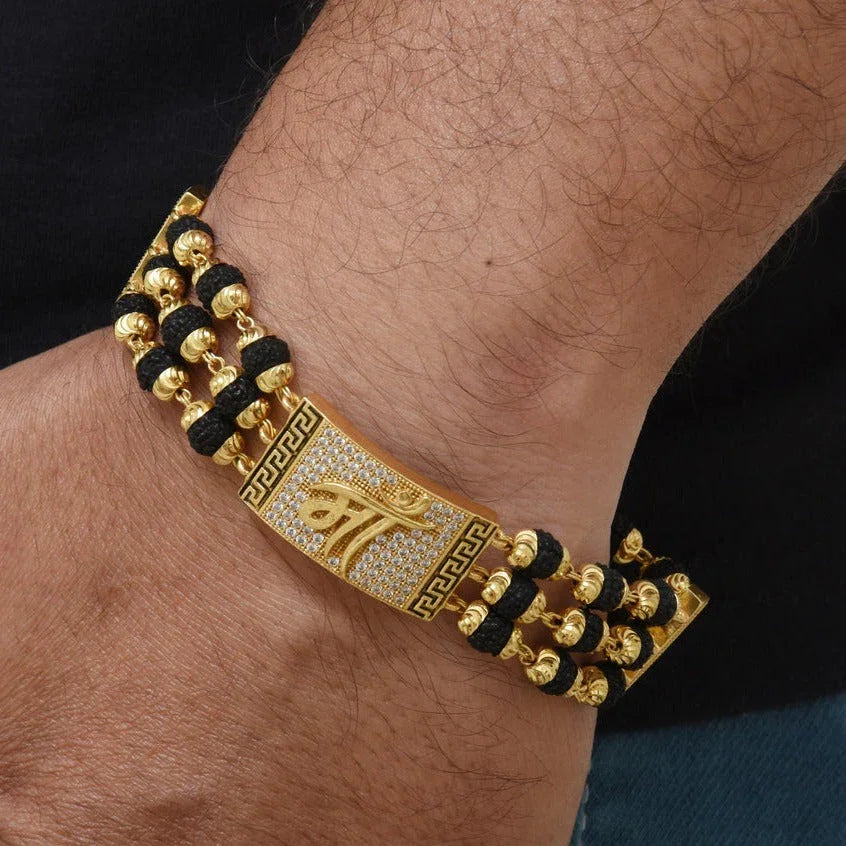 Maa Finely Detailed Design Gold Plated Rudraksha Bracelet for Men - Style C770 - Timecraze