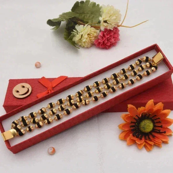 Attention-Getting Design 3 Line Gold Plated Rudraksha Bracelet for Men - Style B773 - Timecraze