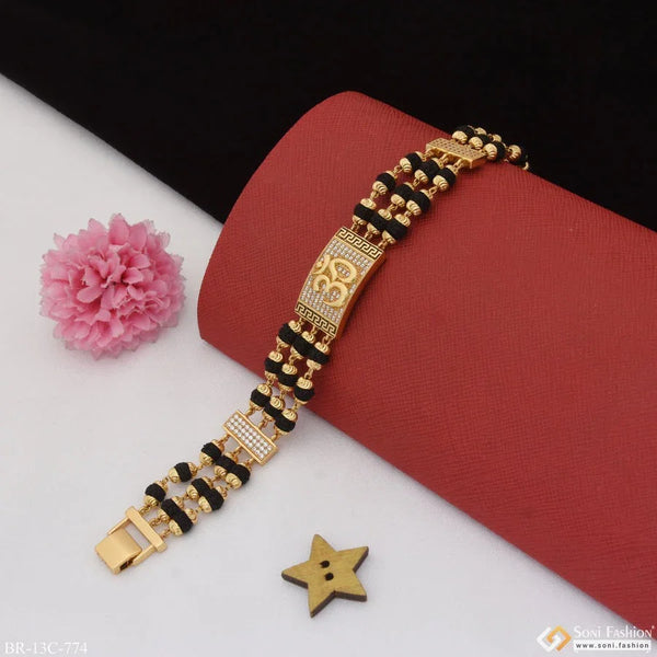 Om Etched Design High-Quality Gold Plated Rudraksha Bracelet for Men - Style C774 - Timecraze