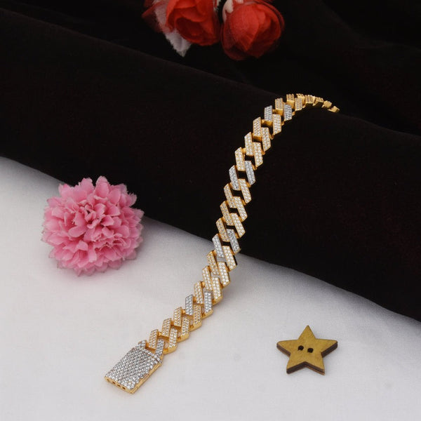 1 Gram Gold Plated with Diamond Sophisticated Design Bracelet for Men - Style C781