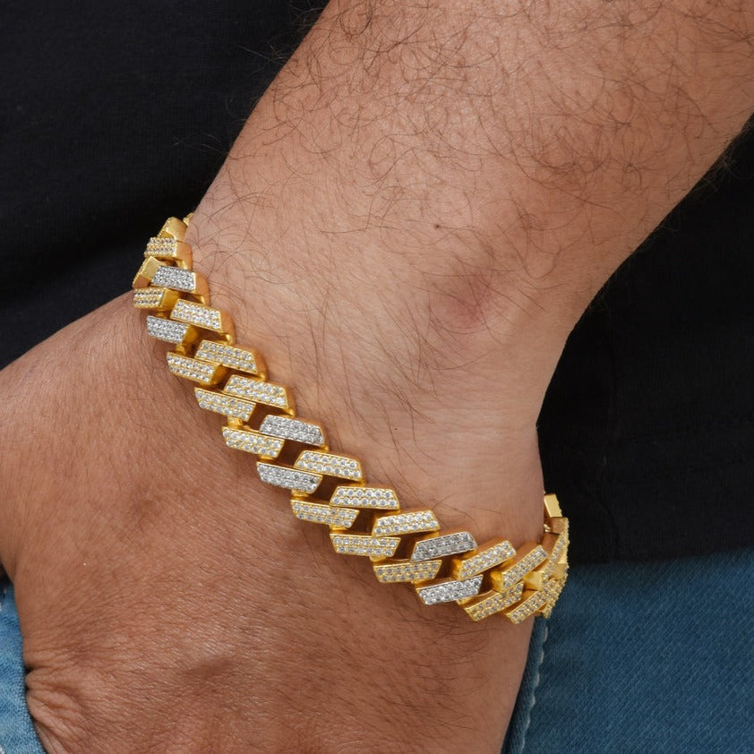 1 Gram Gold Plated with Diamond Sophisticated Design Bracelet for Men - Style C781