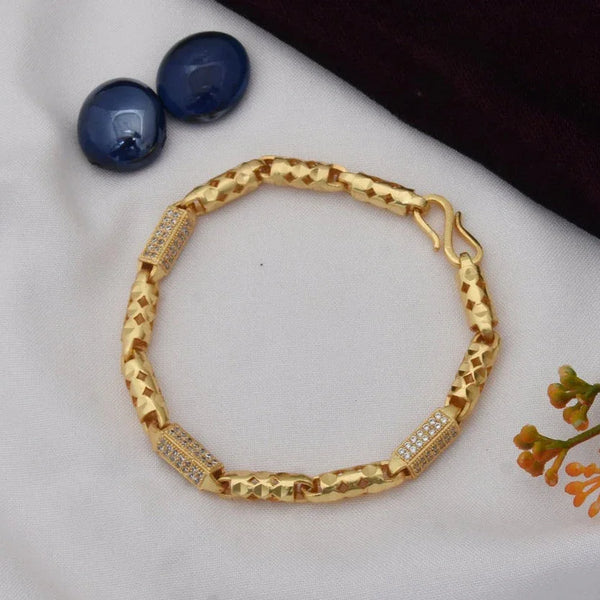 Etched Design with Diamond Best Quality Gold Plated Bracelet for Men - Style C643 - Timecraze