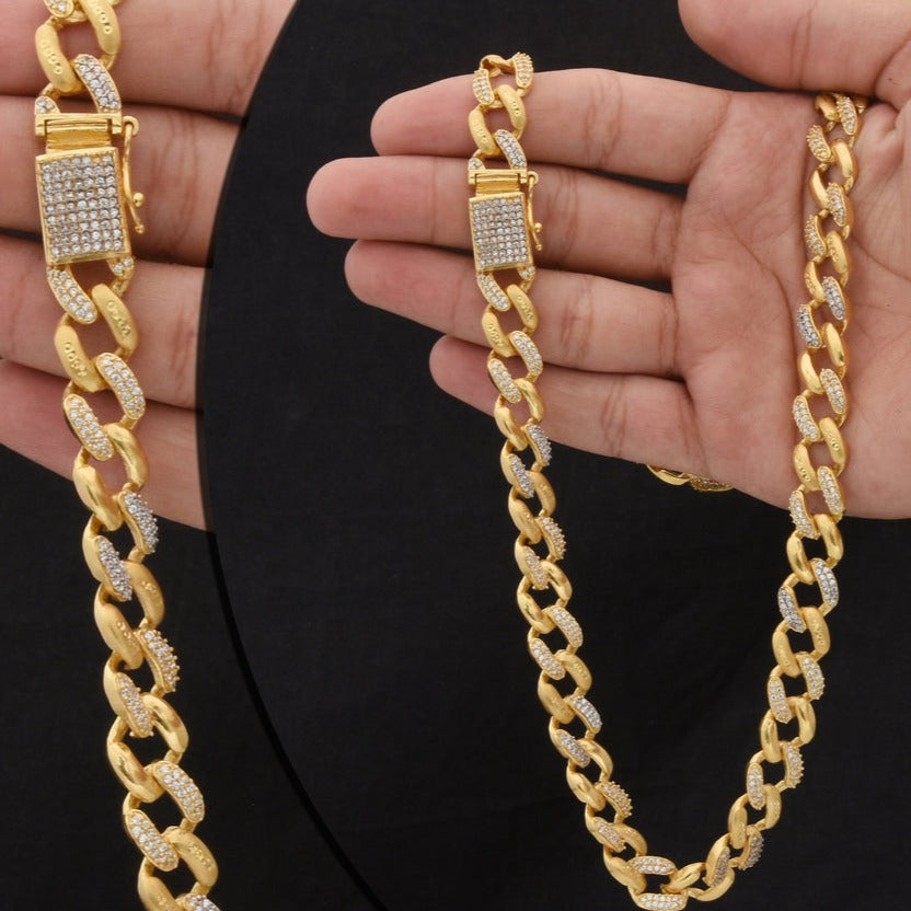 1 Gram Gold Plated with Diamond Attention-Getting Design Chain for Men - Style C615