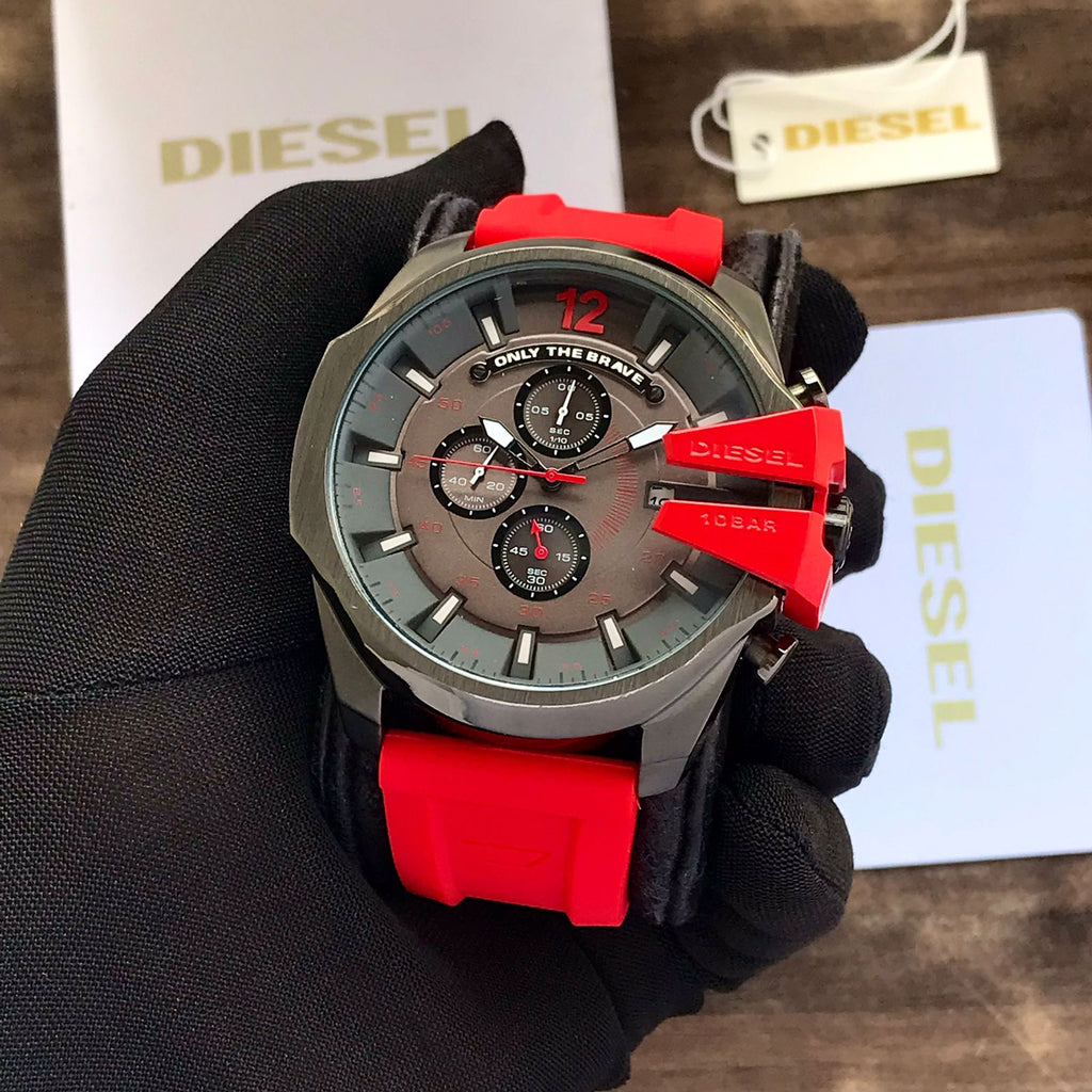 Black Body & Black Dial & Red Rubber watch - Timecraze