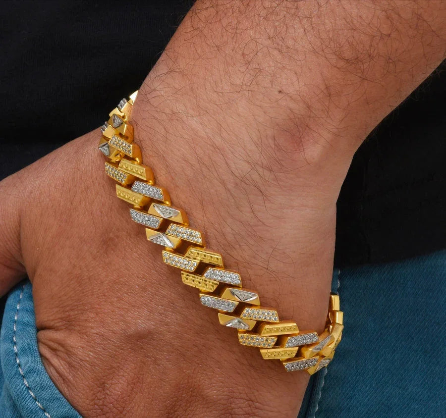 1 Gram Gold Plated with Diamond Design High-Quality Bracelet for Men - Style C778 - Timecraze