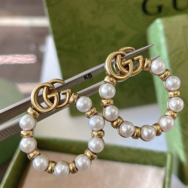 Gg Gold tone Pearl Earrings - Timecraze