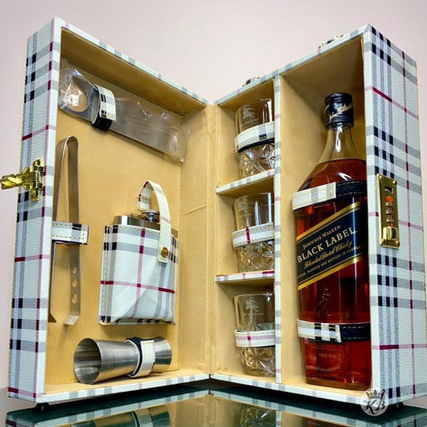 Bburry check leather whisky case - Timecraze