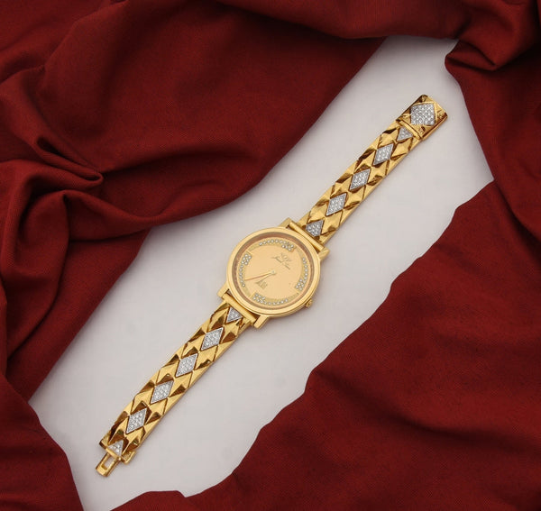 1 Gram Gold Plated with Diamond Fashion-Forward Watch for women
