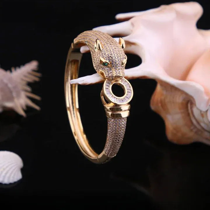 Jaguar Diamond Bracelet Kada Unique Design Gold Plated for Men - Style A023