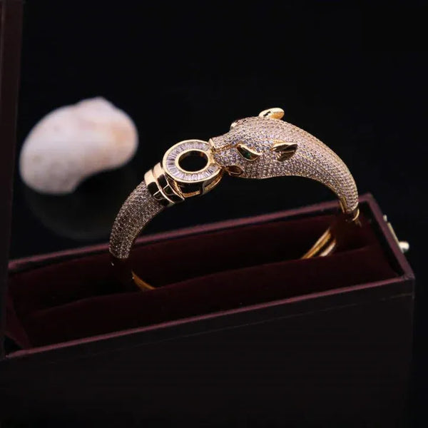 Jaguar Diamond Bracelet Kada Unique Design Gold Plated for Men - Style A023