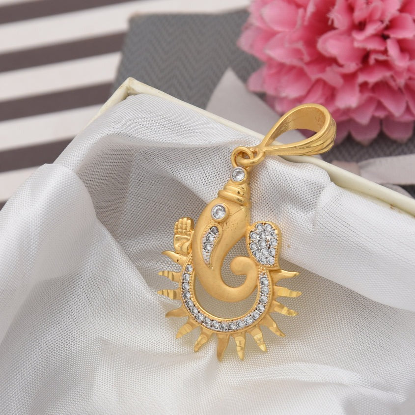 1 Gram Gold Plated Ganpati with Diamond Finely Detailed Design Pendant - Style B481