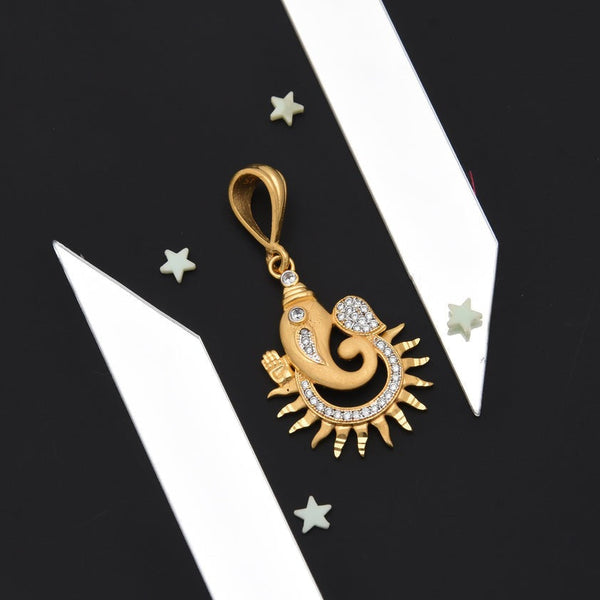 1 Gram Gold Plated Ganpati with Diamond Finely Detailed Design Pendant - Style B481