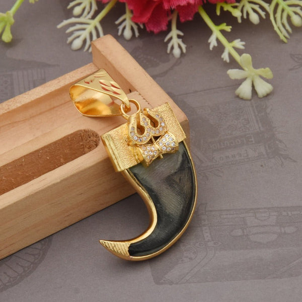 Trishul Funky Design Gold Plated Artificial Lion Nail Pendant for Men - Style B598