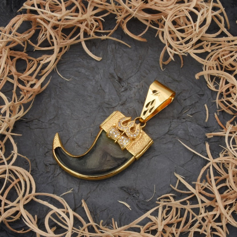 Trishul Funky Design Gold Plated Artificial Lion Nail Pendant for Men - Style B598