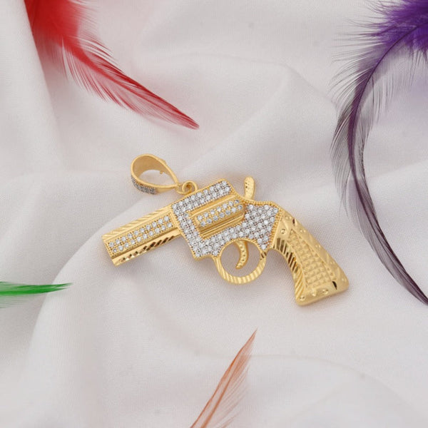 Gun with Diamond Sophisticated Design Gold Plated Pendant for Men - Style B718