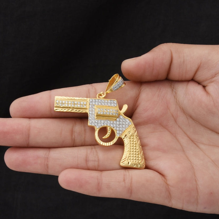 Gun with Diamond Sophisticated Design Gold Plated Pendant for Men - Style B718