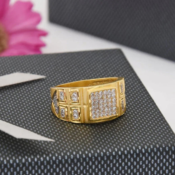 1 Gram Gold Plated with Diamond Finely Detailed Design Ring for Men - Style B214 - Timecraze