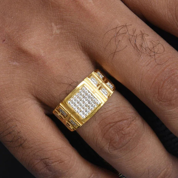 1 Gram Gold Plated with Diamond Finely Detailed Design Ring for Men - Style B214 - Timecraze