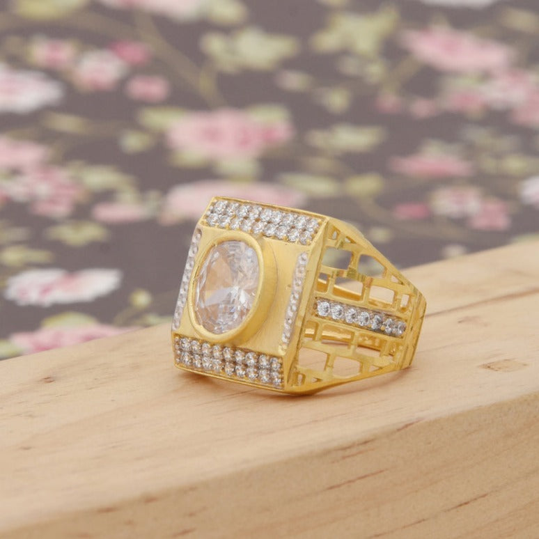 1 Gram Gold Plated Wihte with Diamond Glamorous Design Ring for Men - Style B379