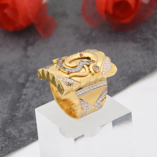 1 Gram Gold Plated Om with Diamond Design High-Quality Ring for Men - Style B425 - Timecraze
