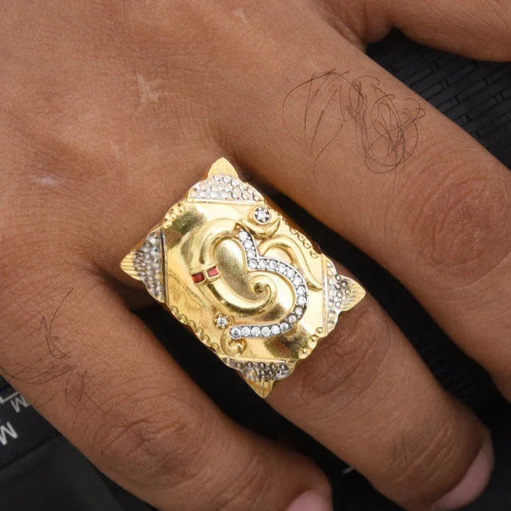 1 Gram Gold Plated Om with Diamond Design High-Quality Ring for Men - Style B425 - Timecraze