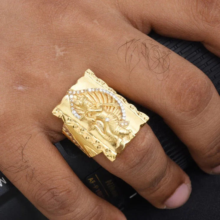 1 Gram Gold Plated Krishna with Diamond Glamorous Design Ring for Men - Style B426