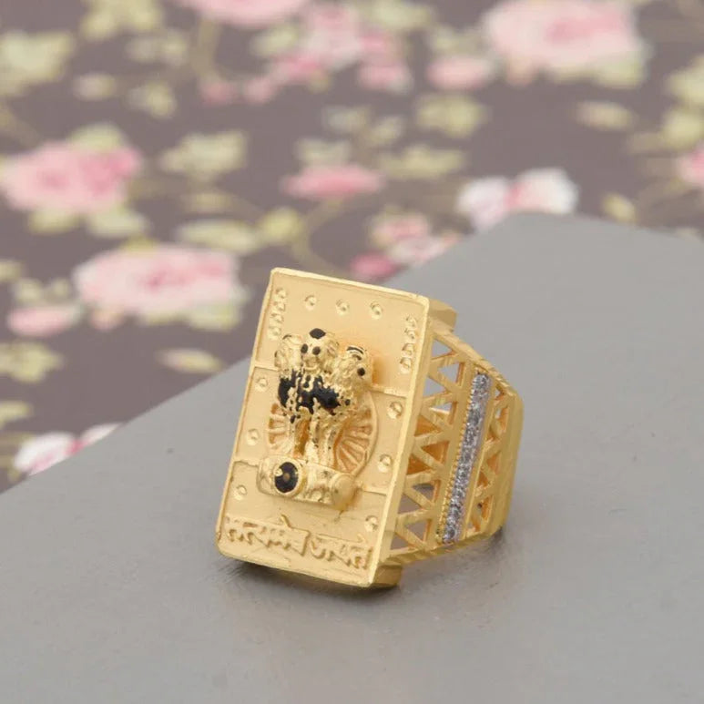 1 Gram Gold Plated Mudra with Diamond Fabulous Design Ring for Men - Style B430 - Timecraze