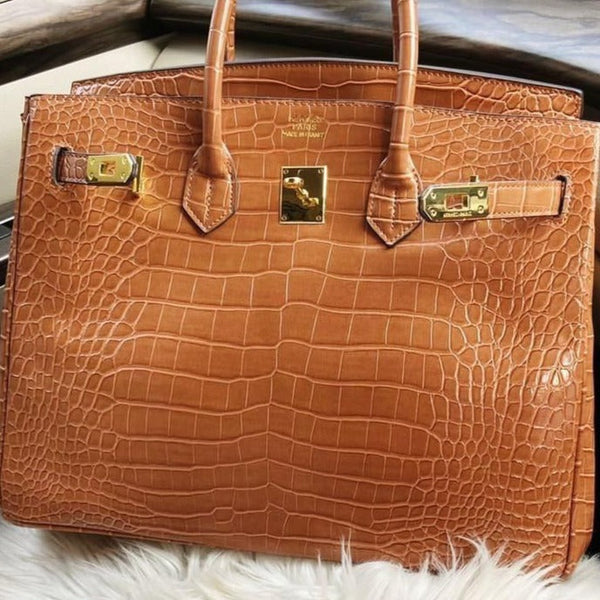 Amazing Birkin Croco Leather Tote Bag