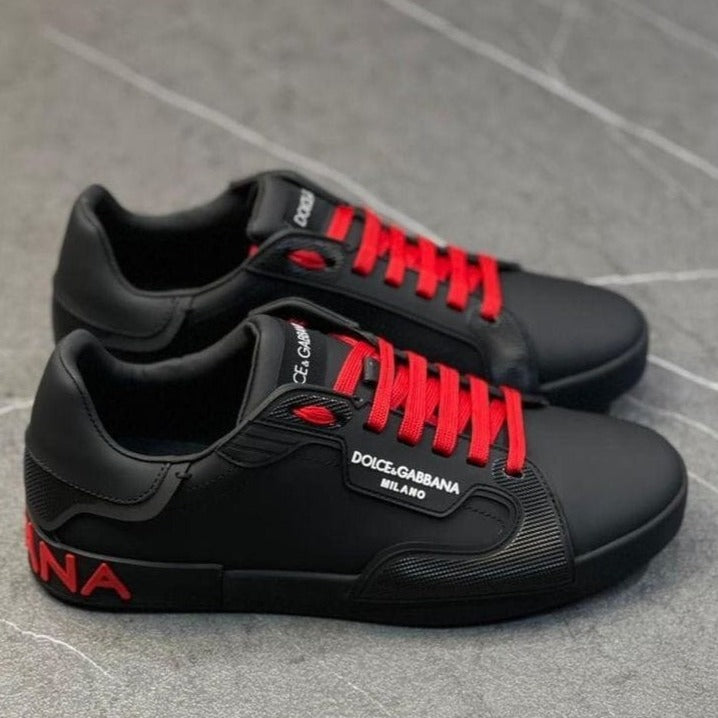 D&G Portofino Black Red Sneakers shoes - Timecraze