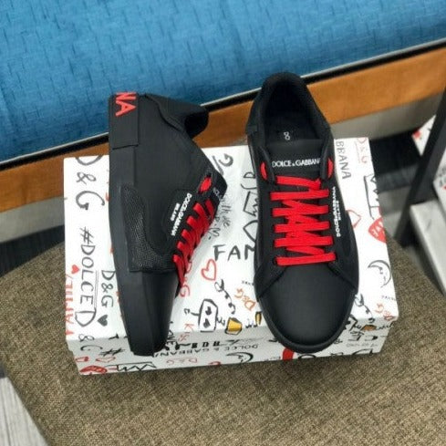 D&G Portofino Black Red Sneakers shoes - Timecraze