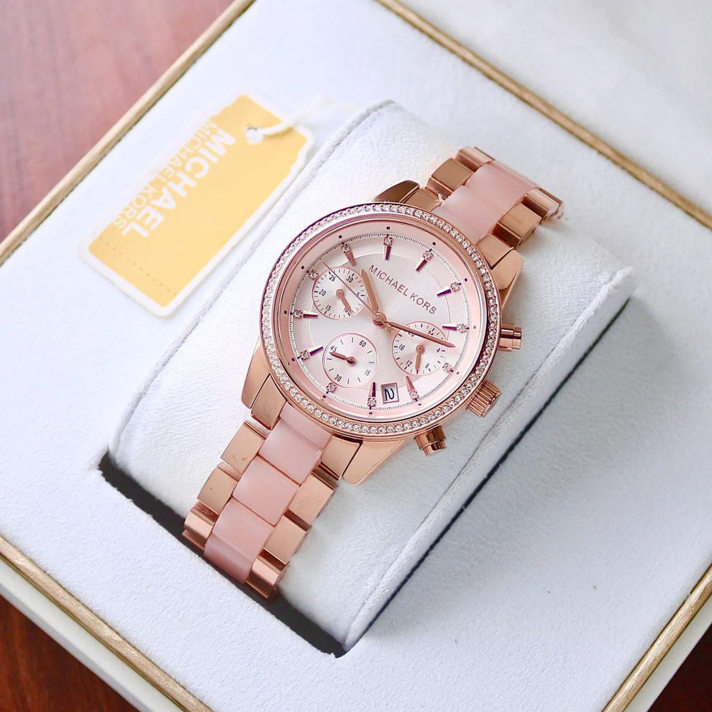 Mk Ritz Cute Pink white Chronograph watch - Timecraze